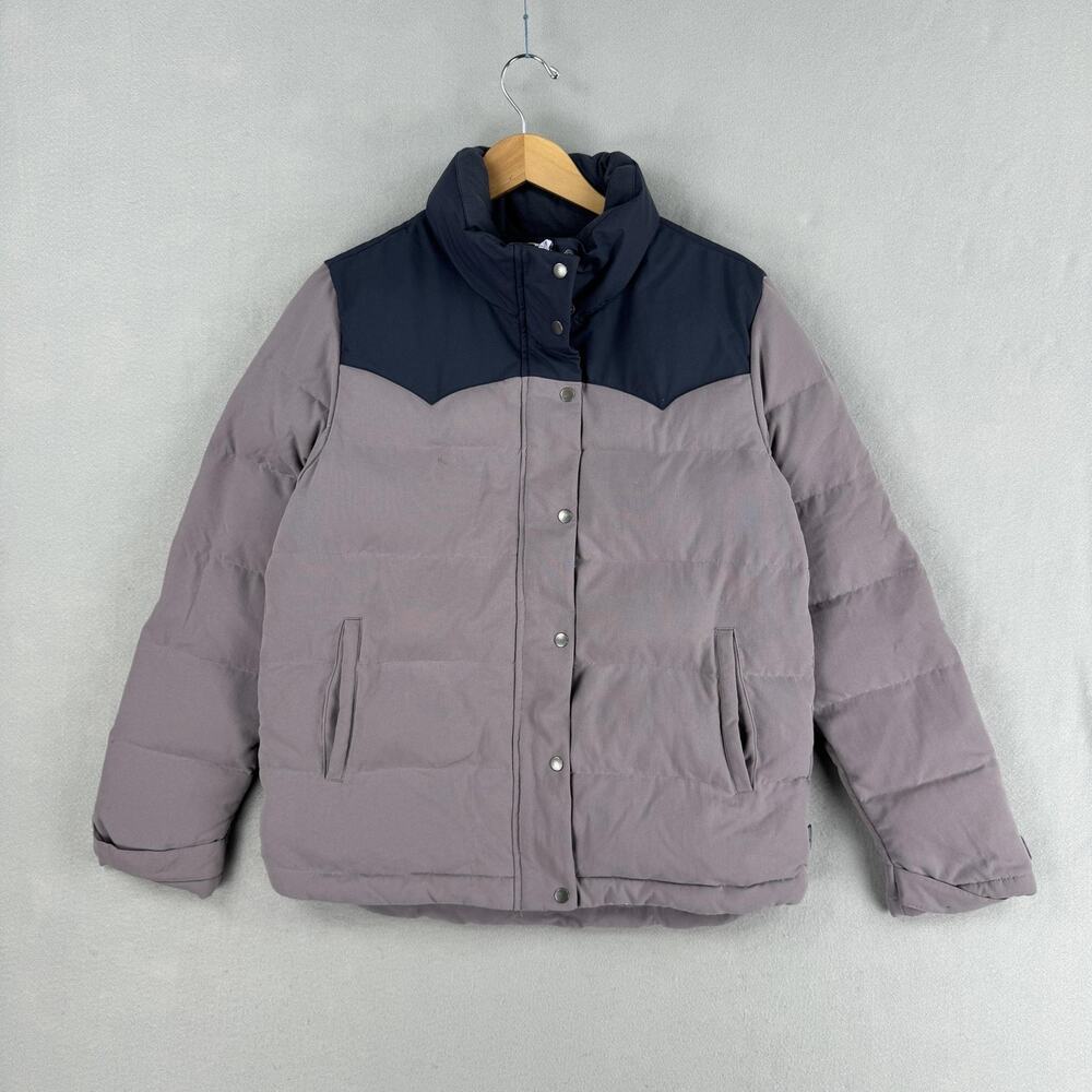 Patagonia Bivy Jacket Womens Large Purple Down Puffer Snap Front Western Yoke - Picture 1 of 14